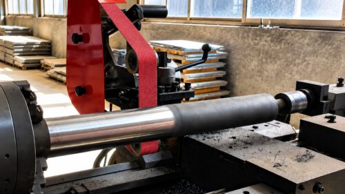 Industrial abrasive belt grinding process in a manufacturing facility