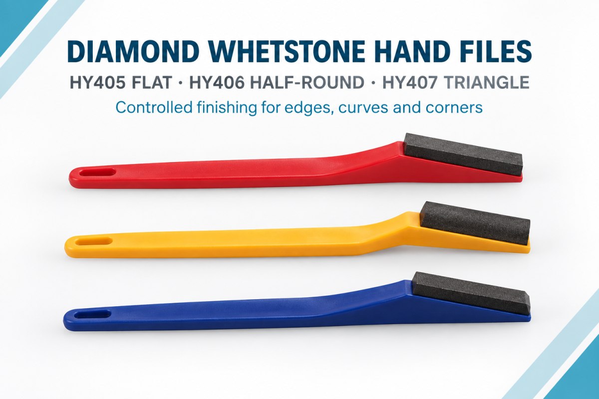 Diamond whetstone hand files WW-F405 flat, WW-F406 half-round and WW-F407 triangle profiles