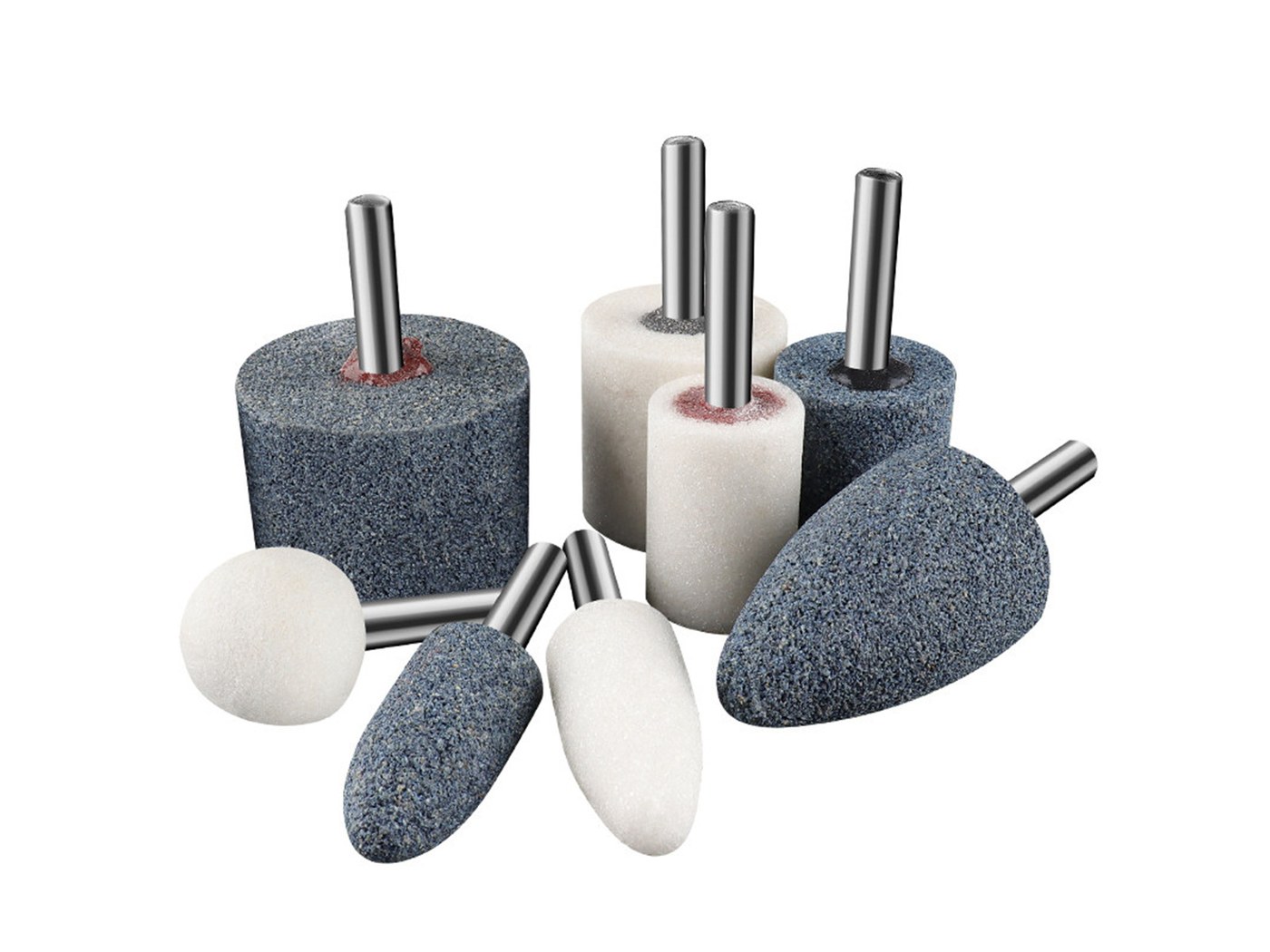 Vitrified mounted abrasive points in multiple shapes