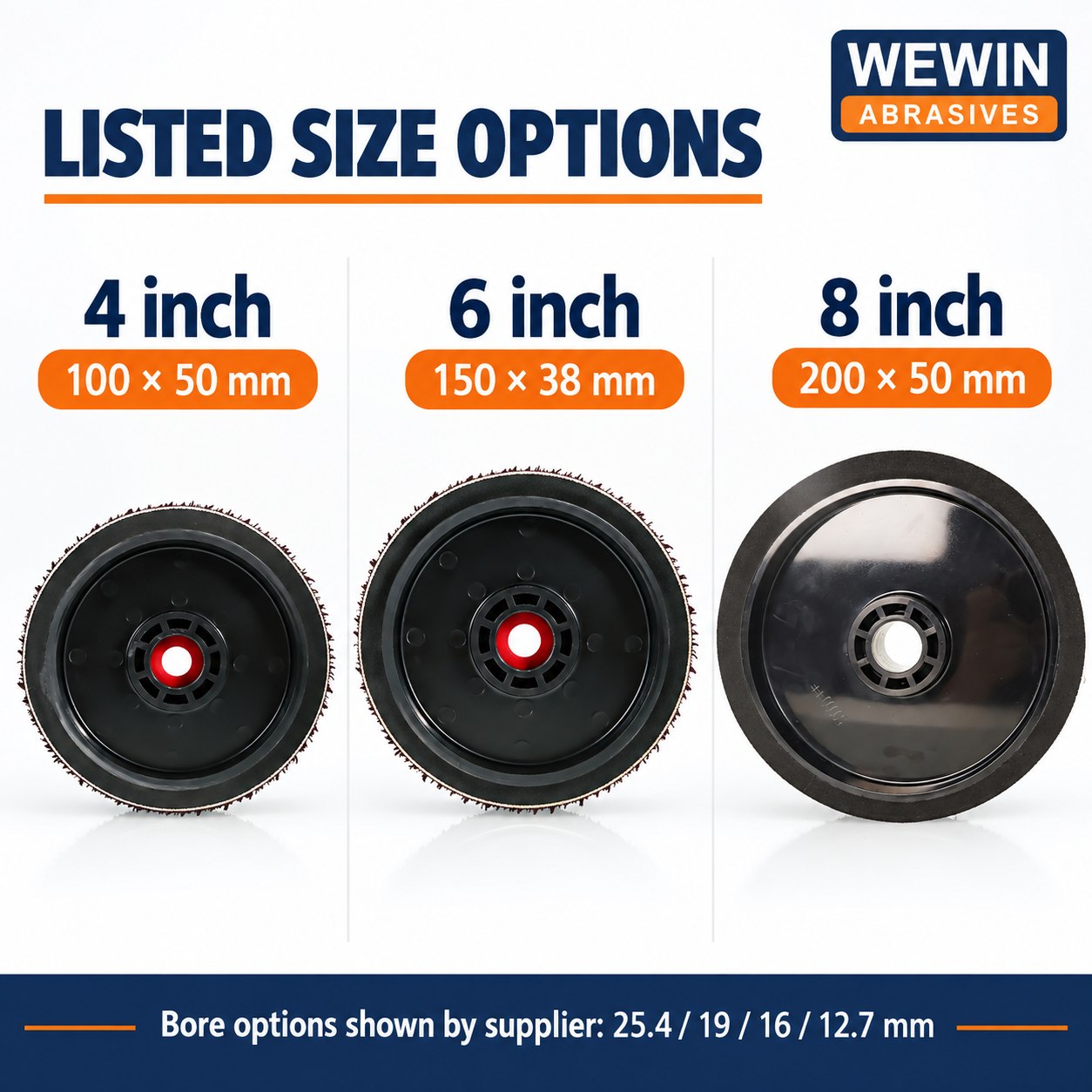 Available specification 100, 150 and 200 mm flexible diamond polishing wheel size options