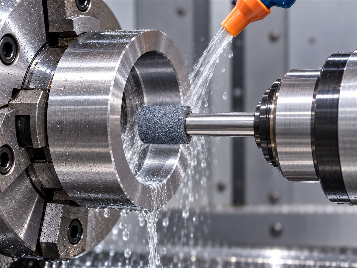 CBN mounted point grinding an internal bore under coolant