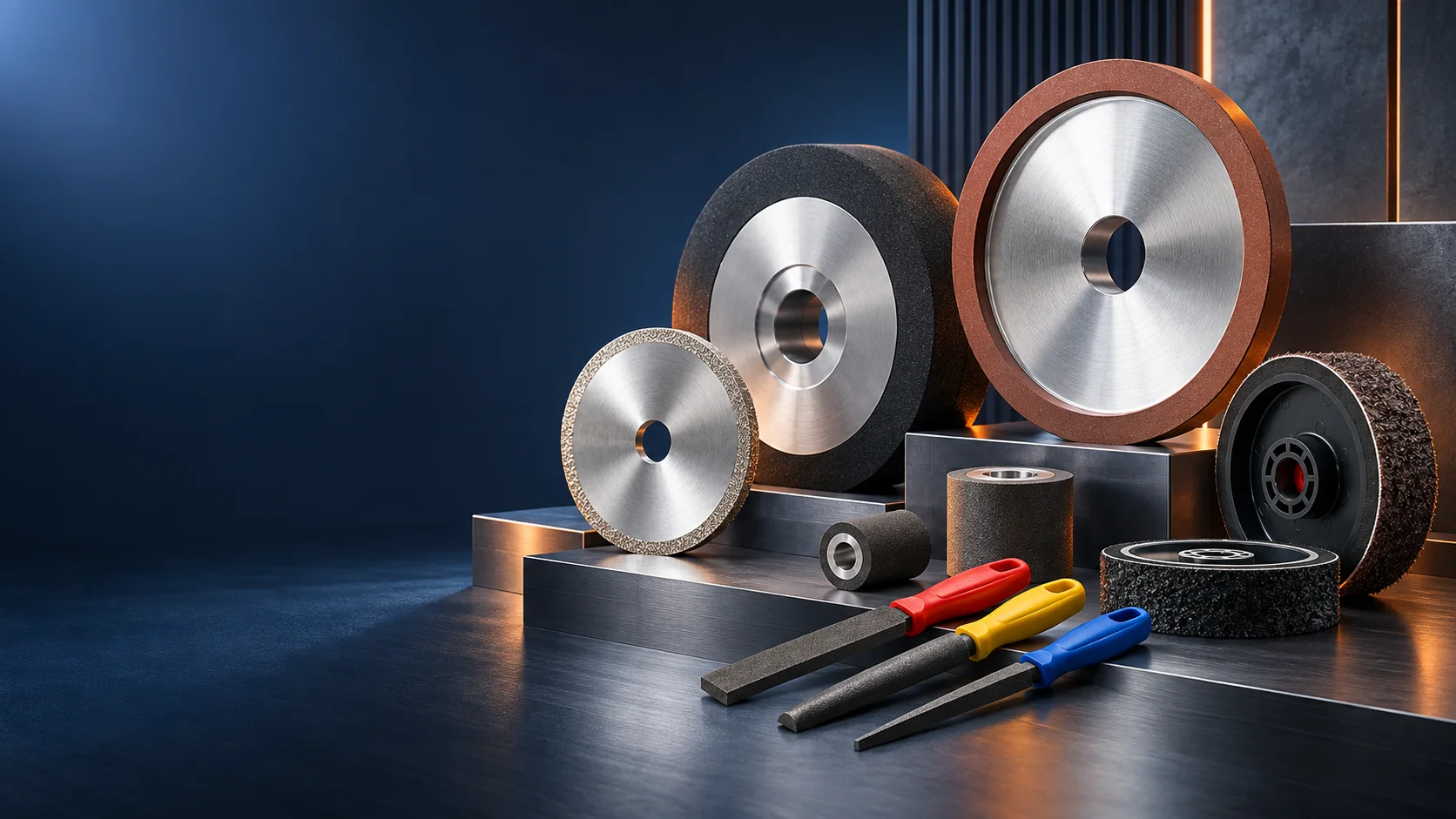 Diamond and CBN grinding wheels, cutting tools, flexible diamond abrasives and diamond files