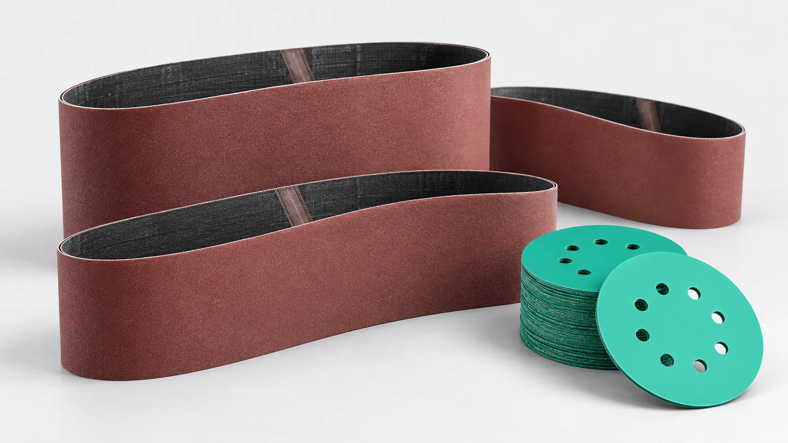 Industrial sanding belts and sanding discs