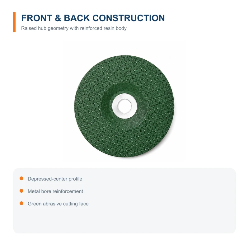 Front and back construction of a depressed-center cut-off wheel