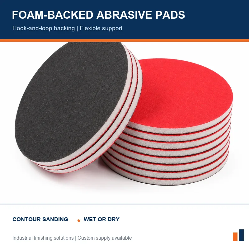 Round hook-and-loop foam-backed abrasive pads for contour sanding