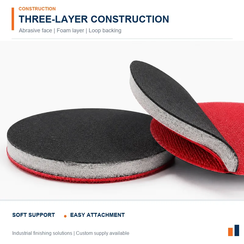 Abrasive face, cushioning foam and hook-and-loop backing construction