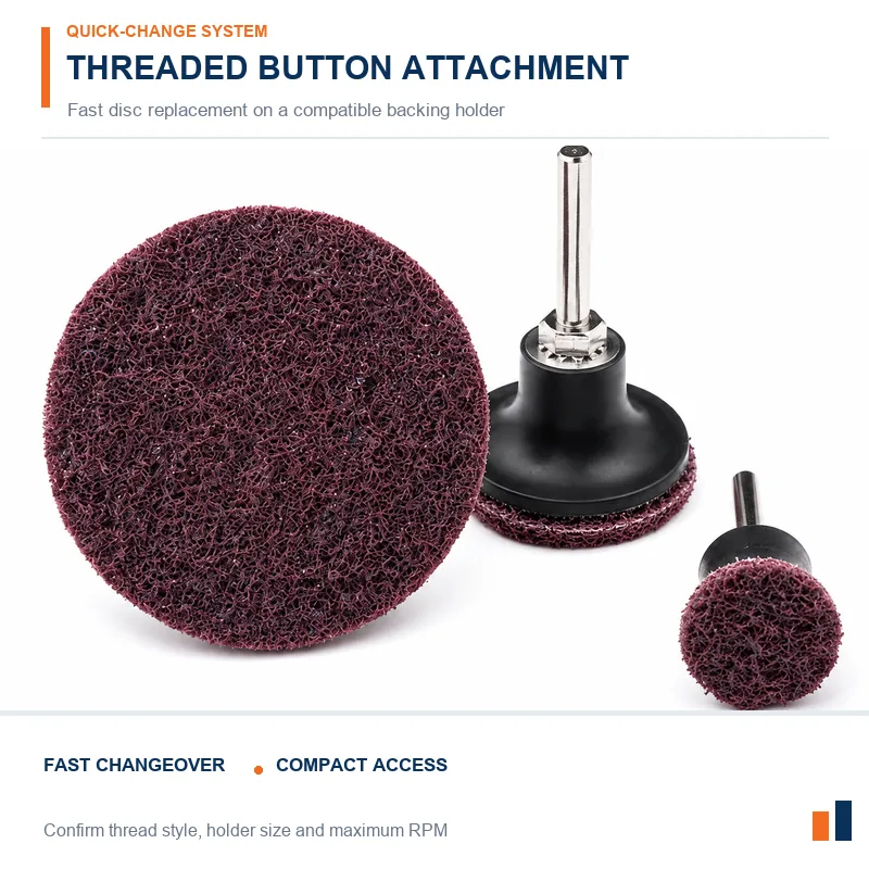 Threaded-button attachment on a two-inch non-woven surface conditioning disc