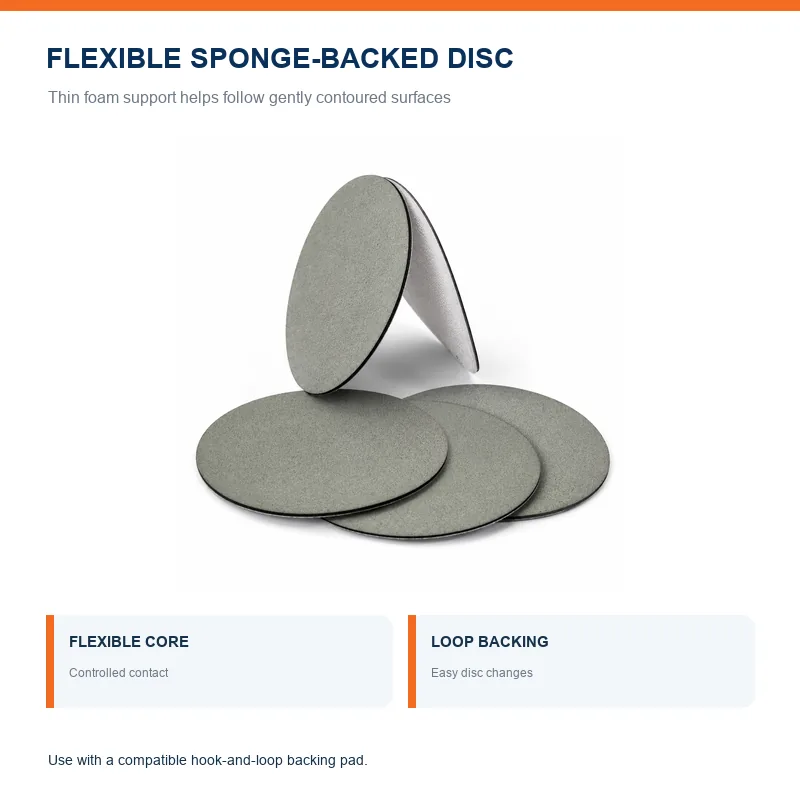 Flexible sponge-backed pyramid abrasive disc for gently contoured surfaces