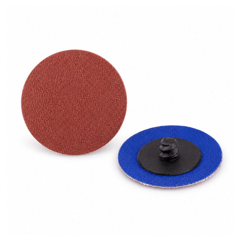 Aluminum oxide quick-change sanding discs showing abrasive face and threaded button