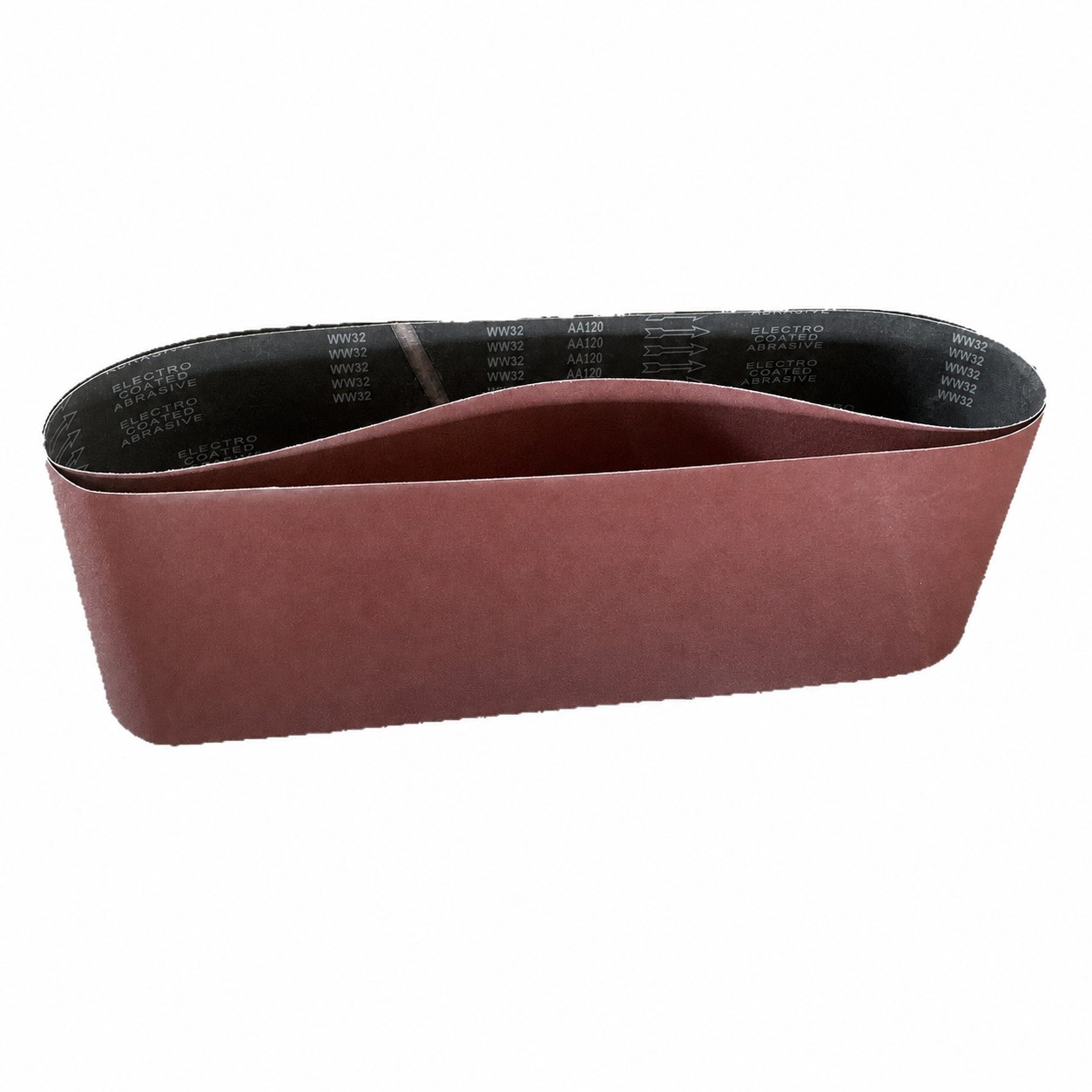 WW32 brown cloth-backed custom wide sanding belt on a white background